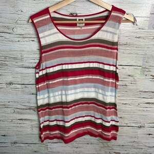 Anne Klein striped tank top size large pink red